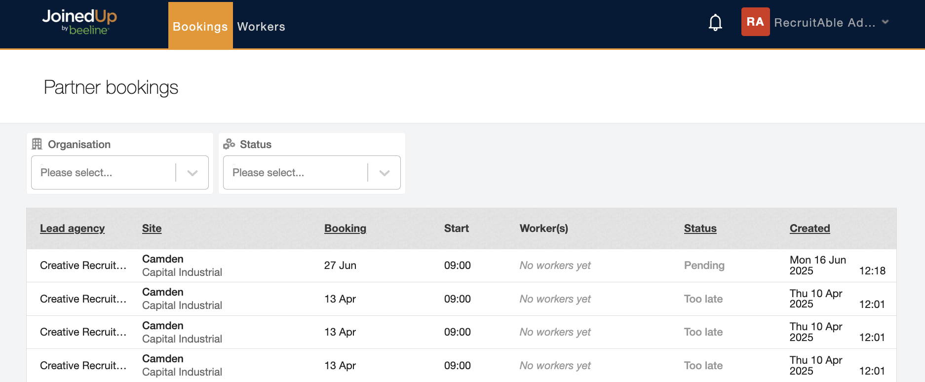 action booking shared by agency lead 1