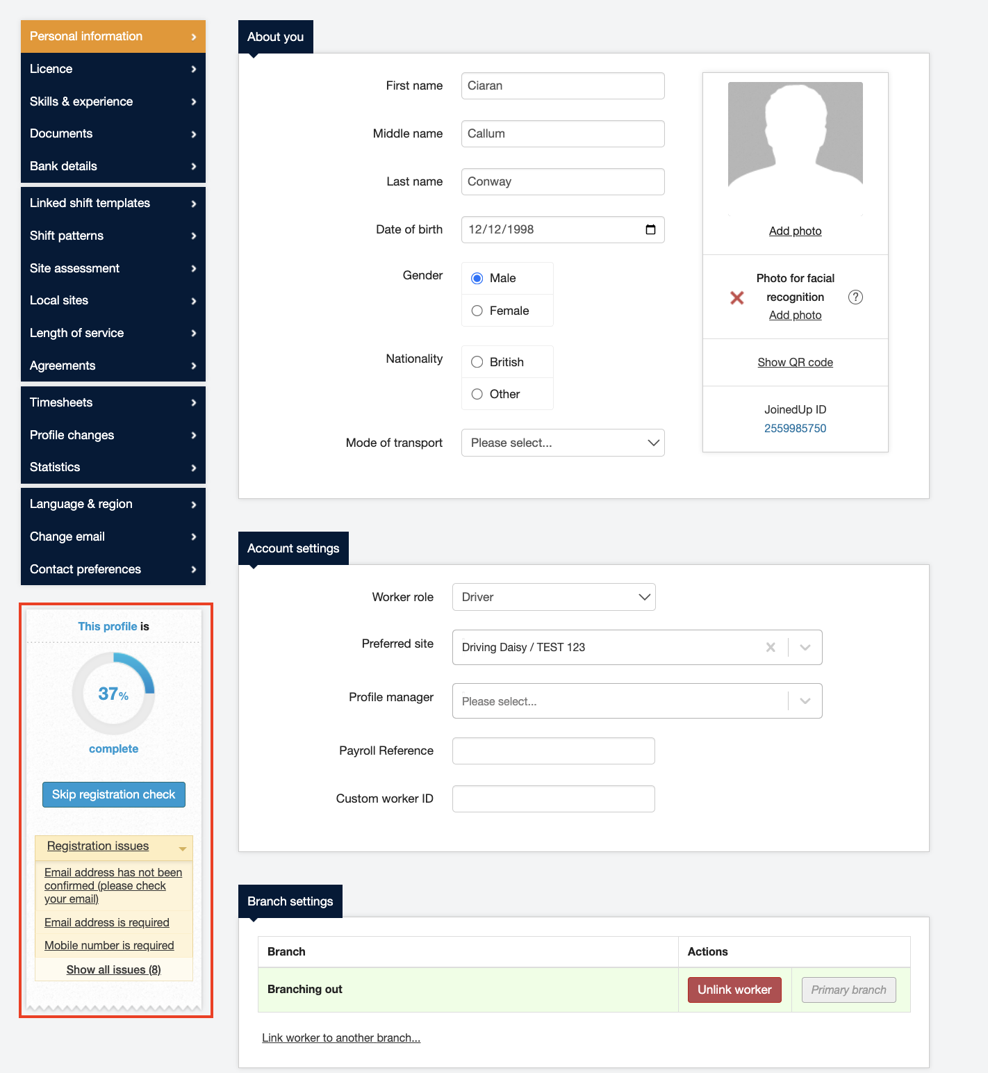 adding a worker profile uk 4