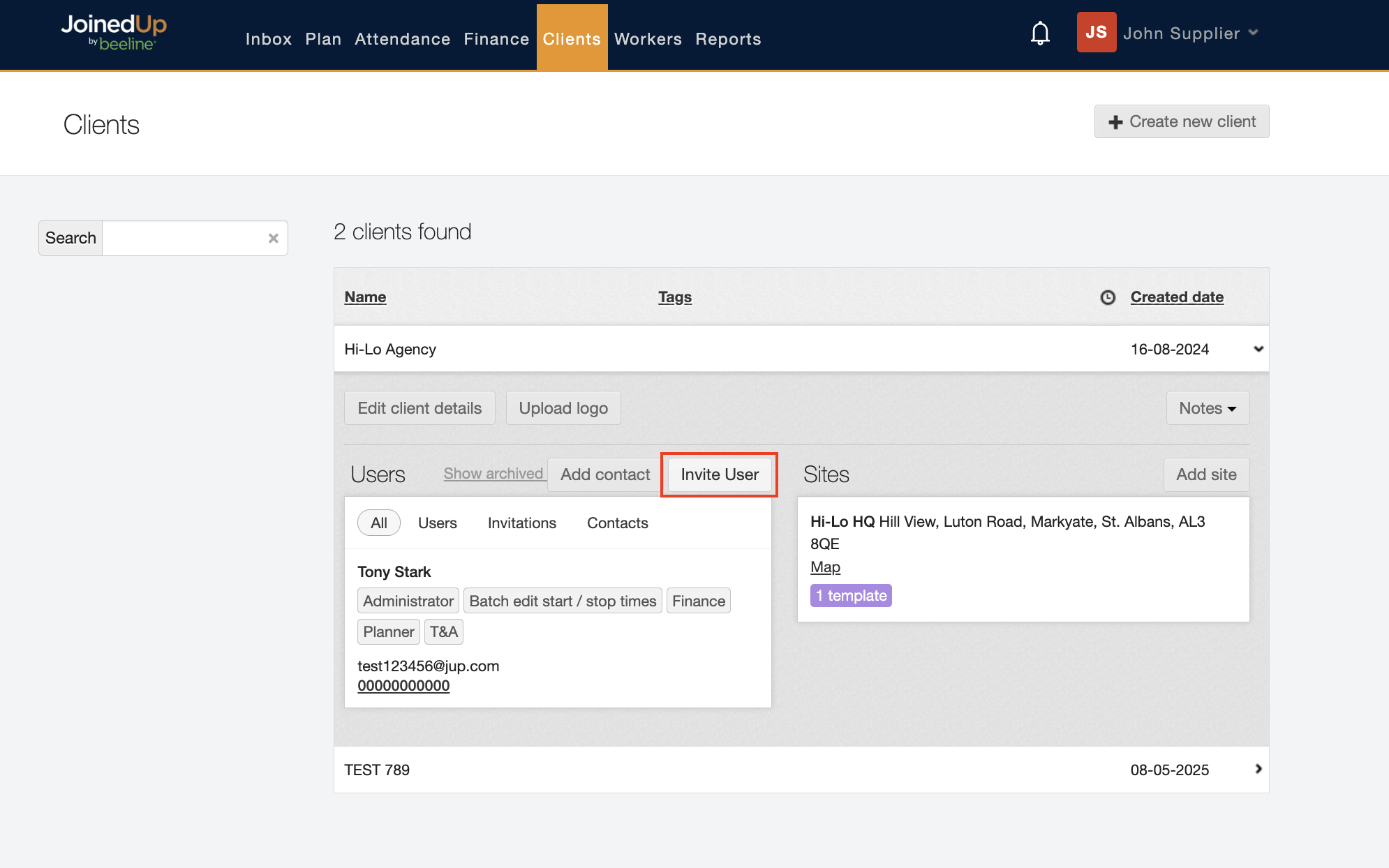 adding client user 1