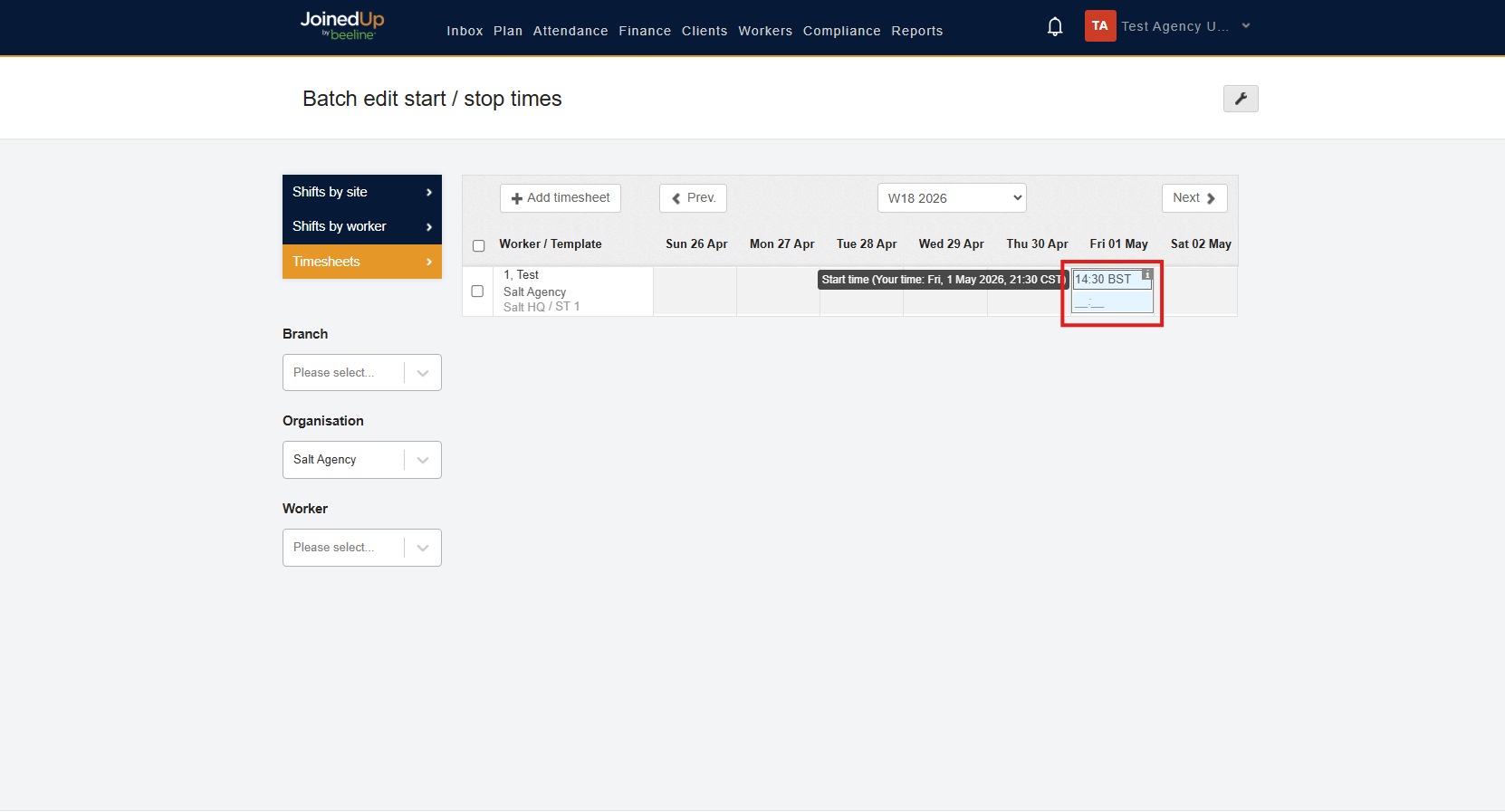 Editable start time field when actual start exists
