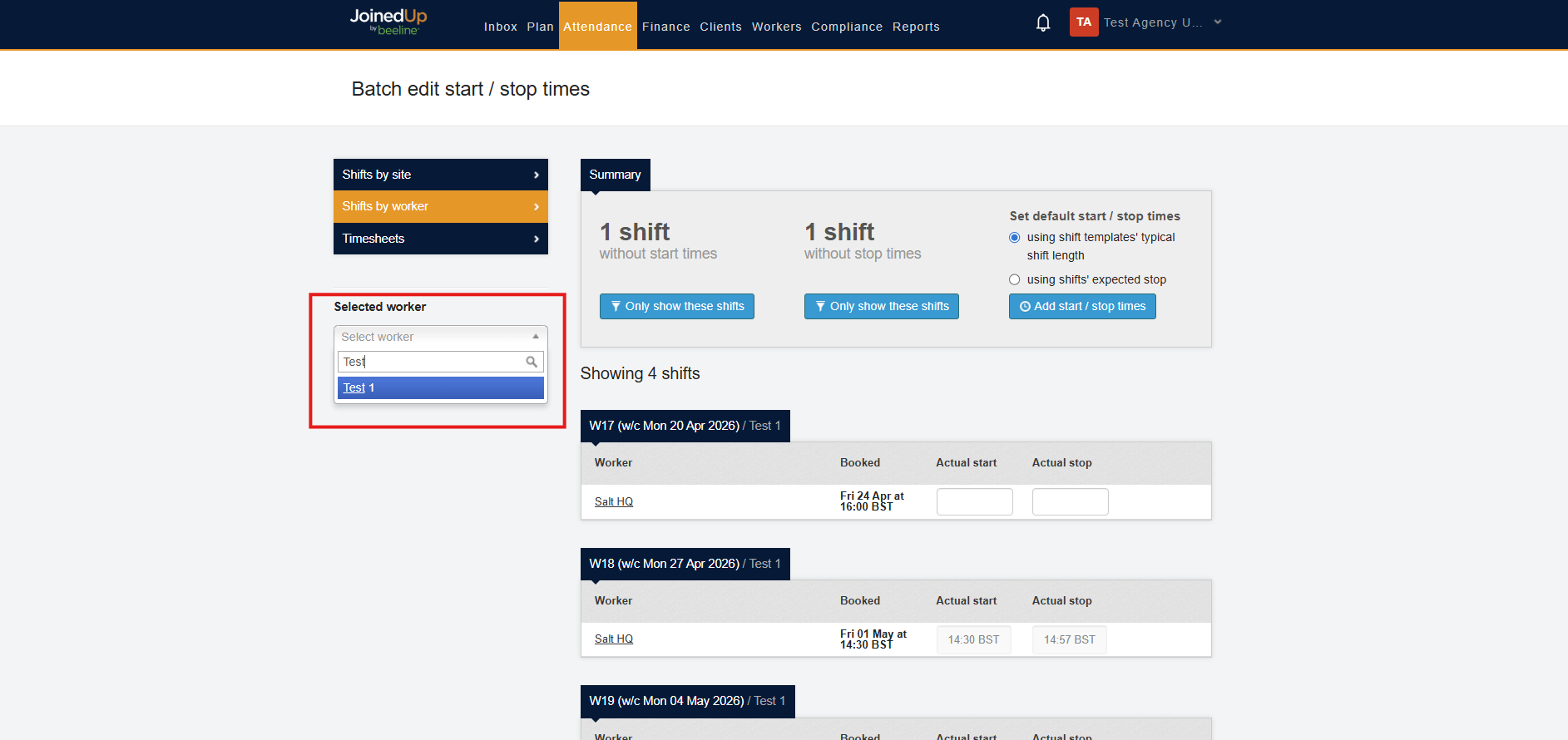 Worker filter drop-down