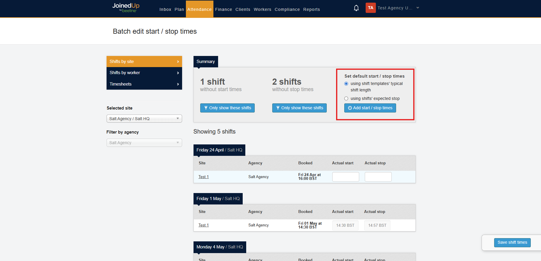Add start stop times options