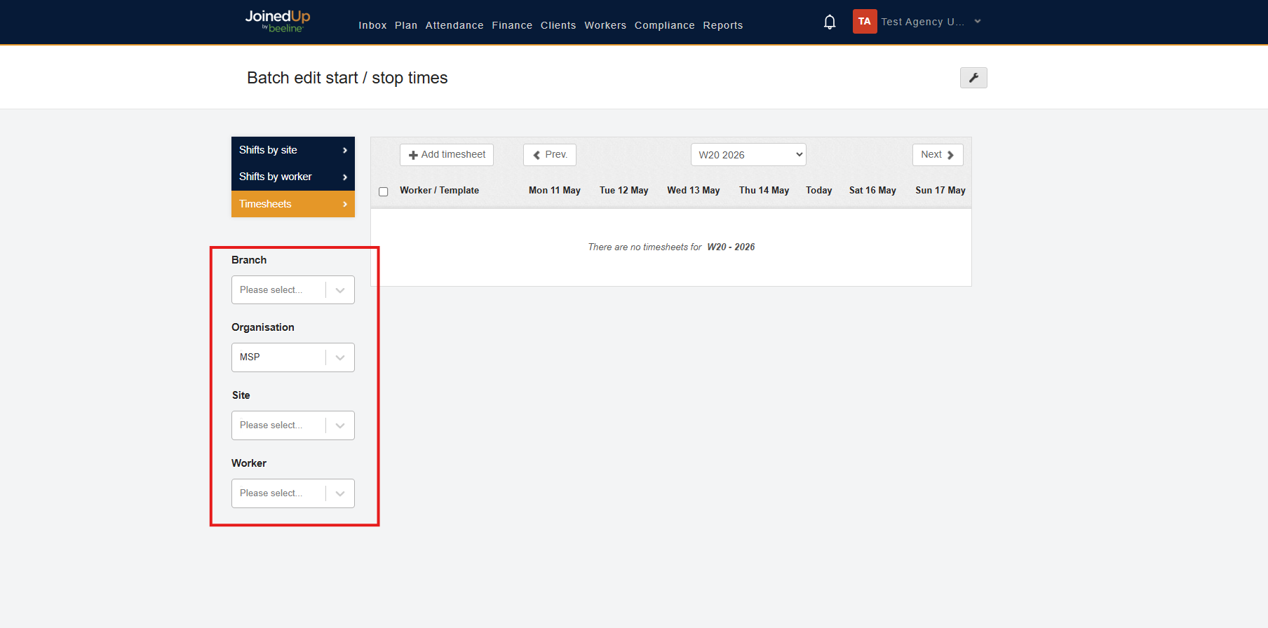 Timesheet filters