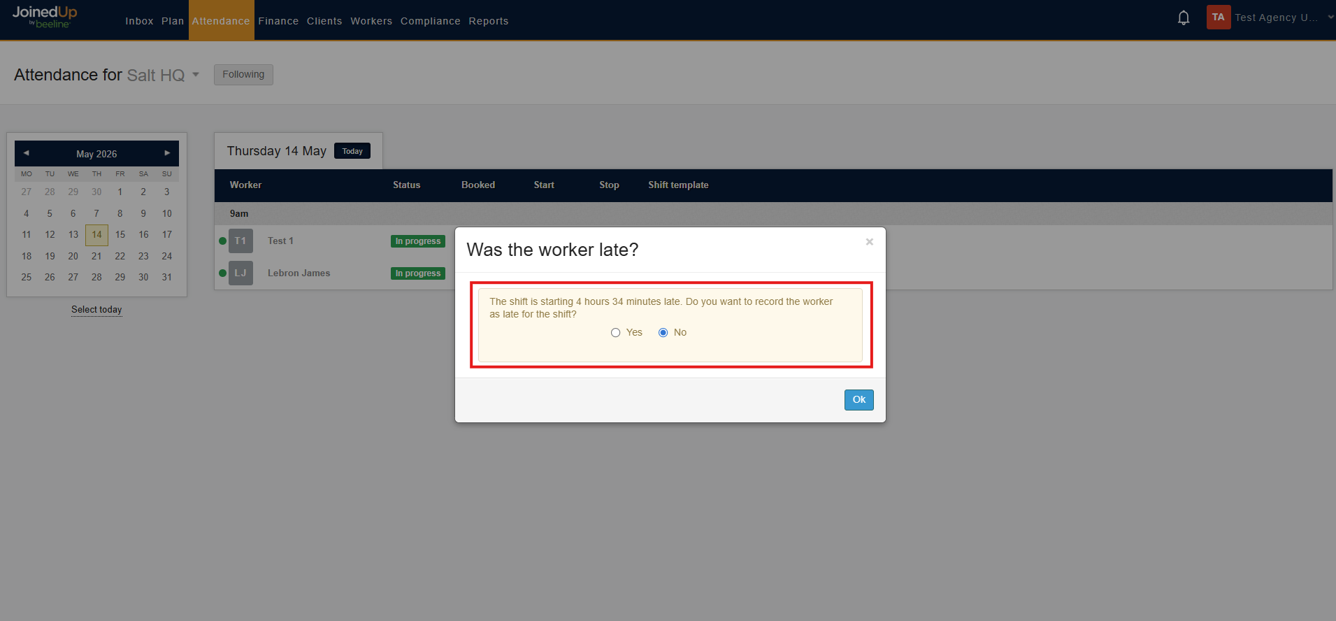 Record worker as late confirmation