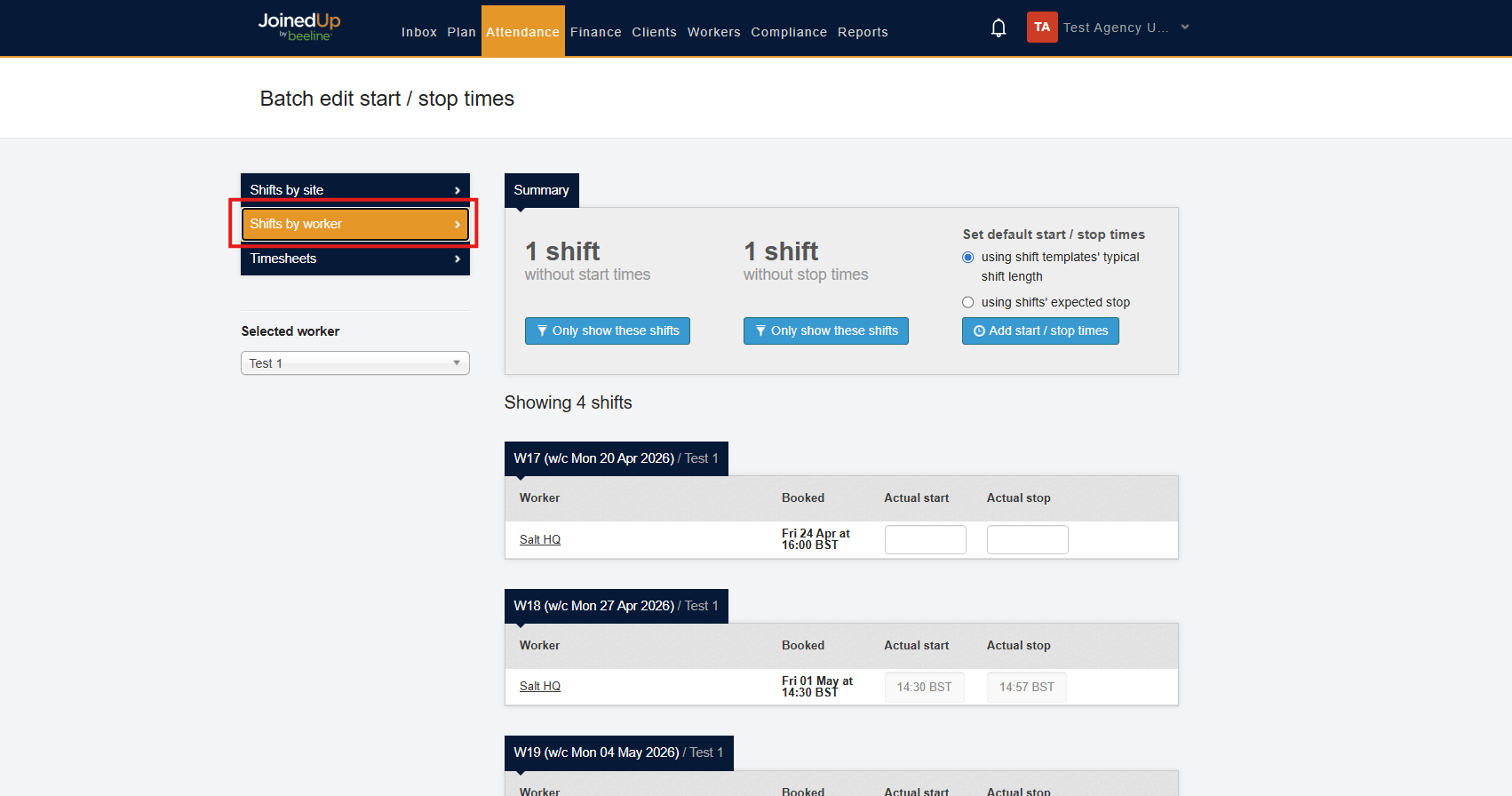 Shifts by Worker tab