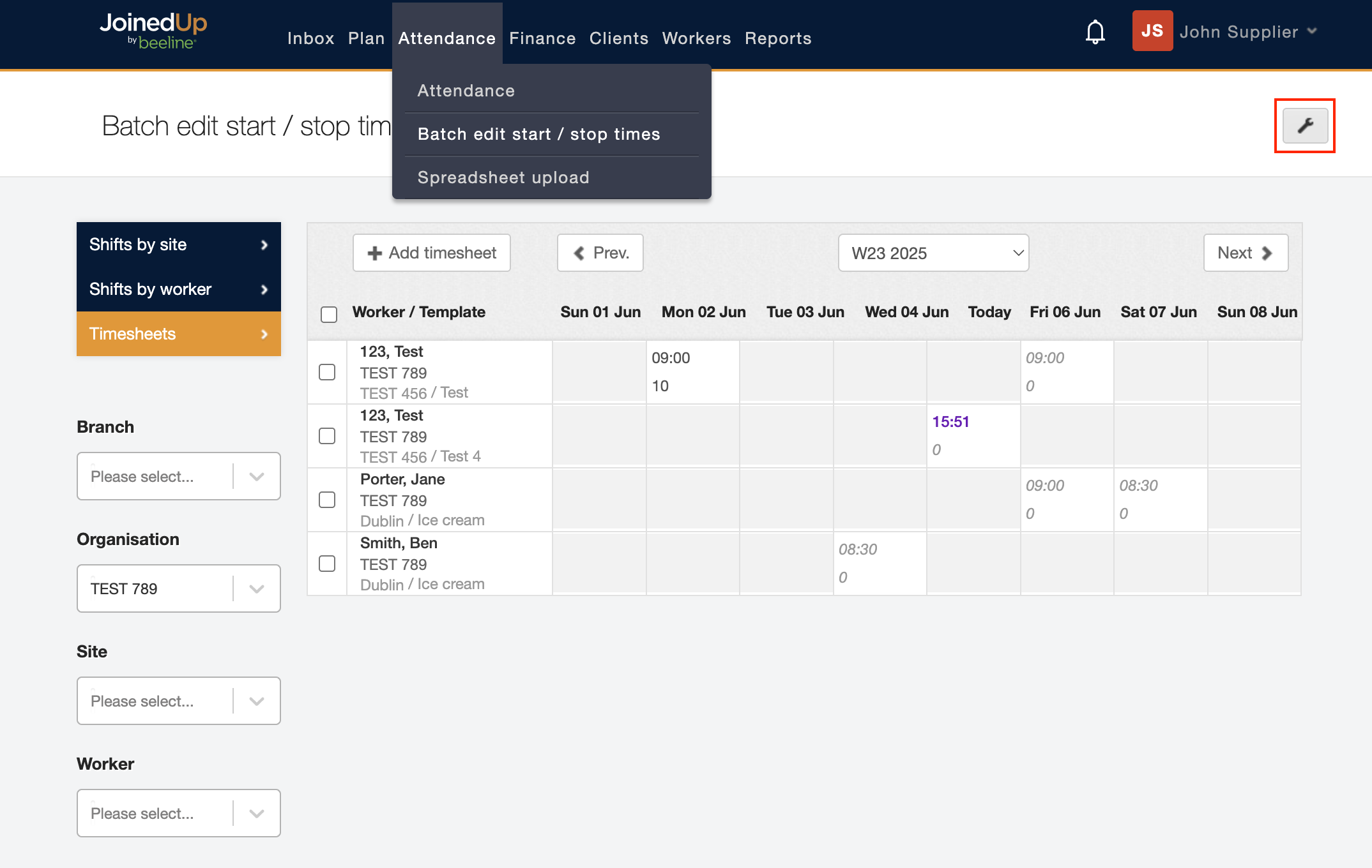 batch edit start stop times by timesheet 1