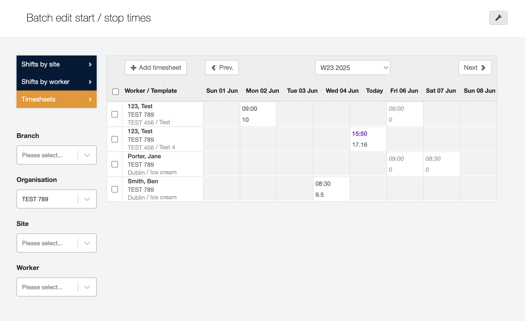 batch edit start stop times by timesheet 3.5
