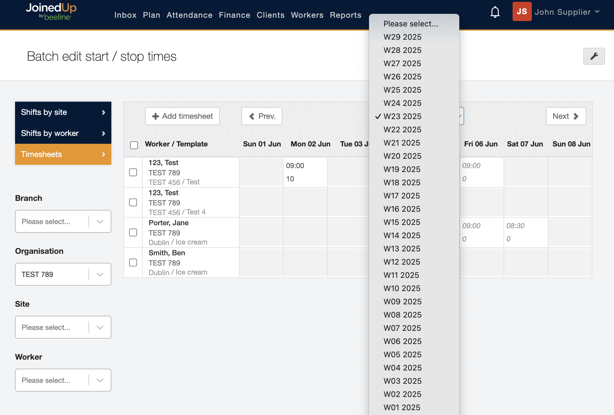 batch edit start stop times by timesheet 4