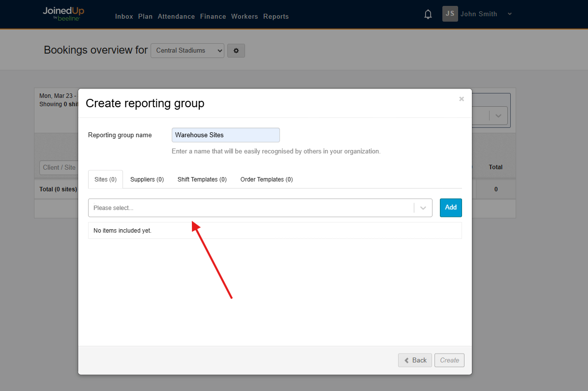 Please select dropdown showing available criteria options