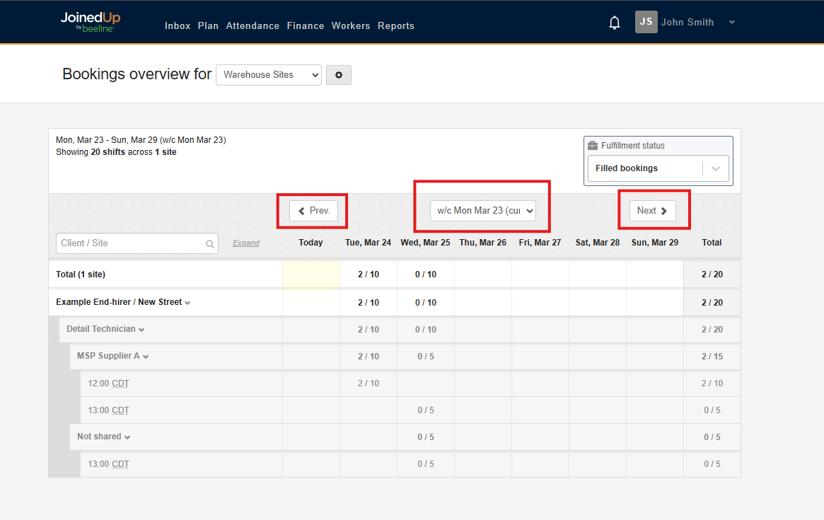 Week navigation controls
