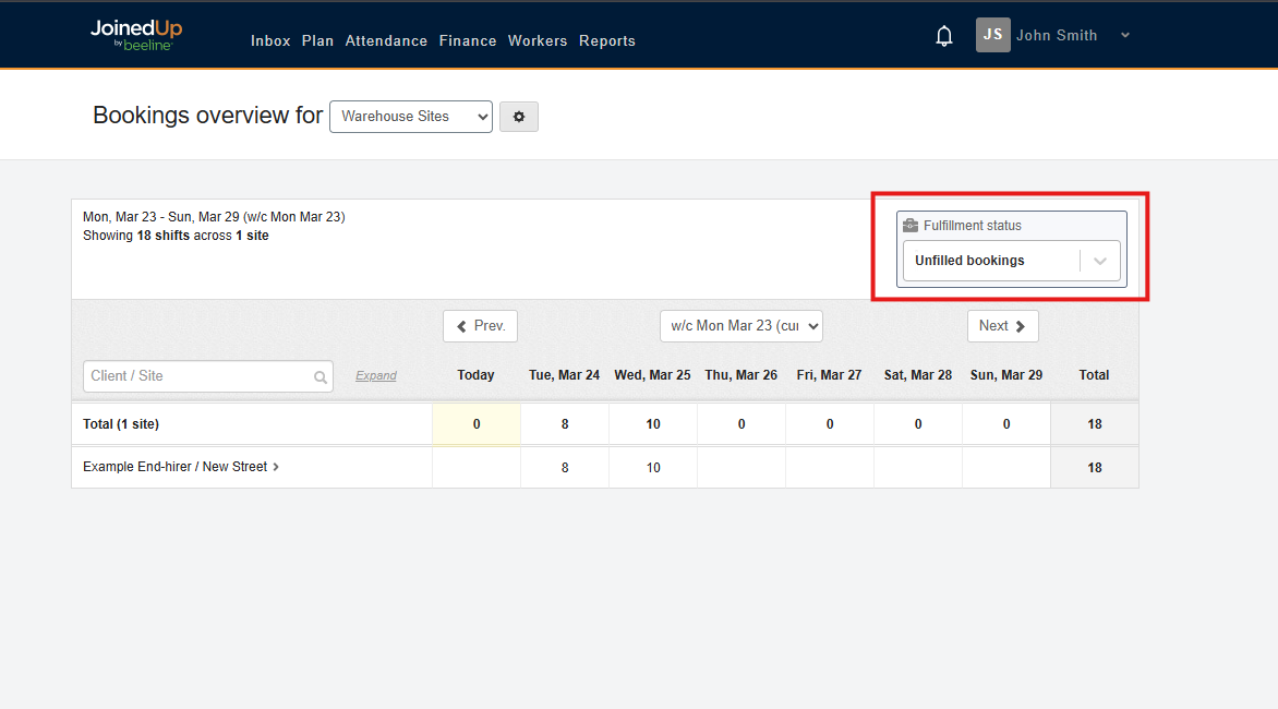 Fulfilment Status filter showing Filled view