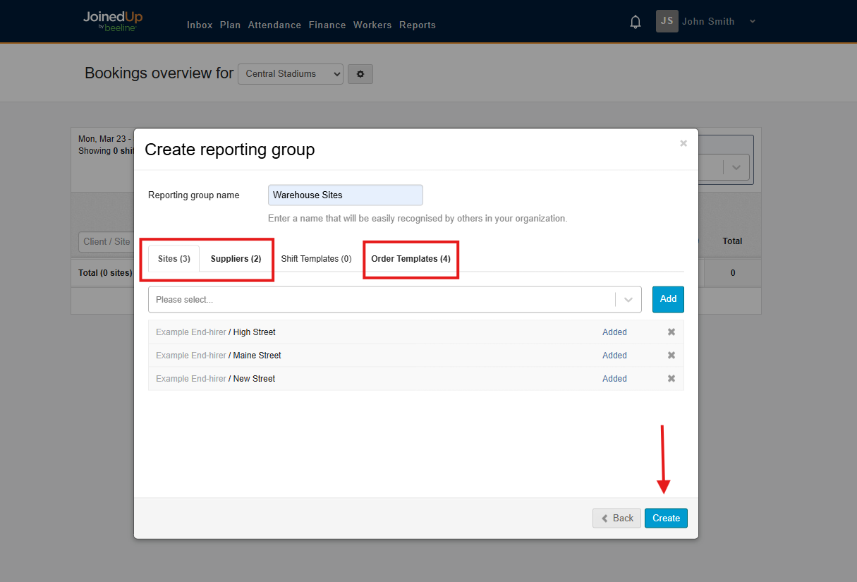 Create button to finalise the reporting group