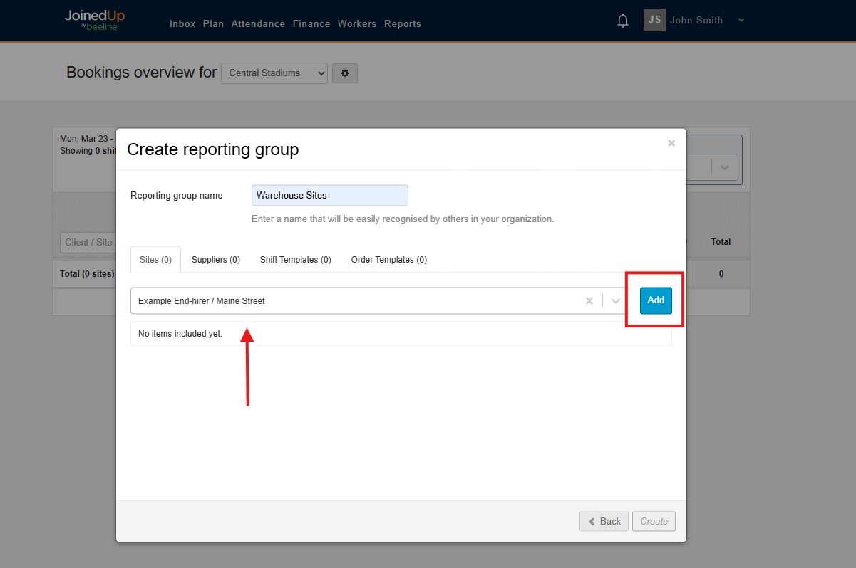 Adding an item to the reporting group