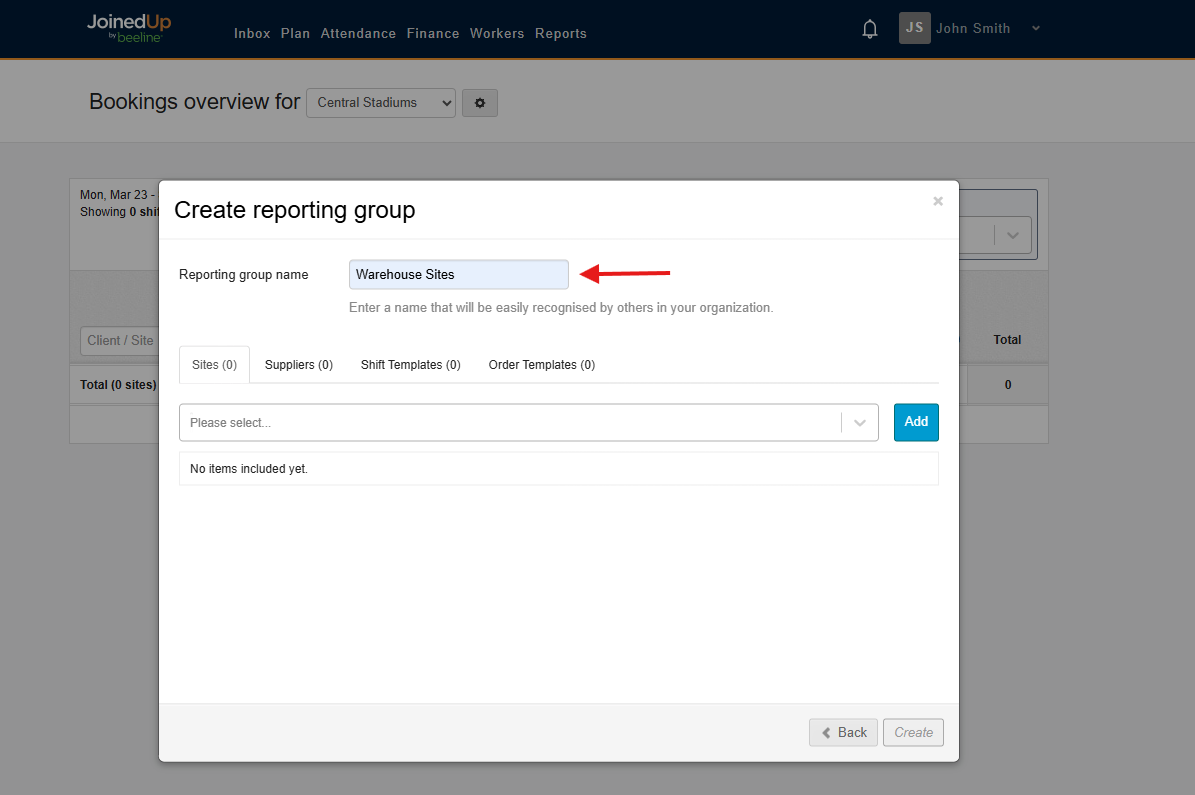 Reporting Group Name field