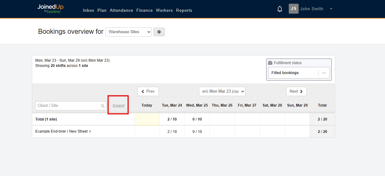 Expand arrow icon on a site row