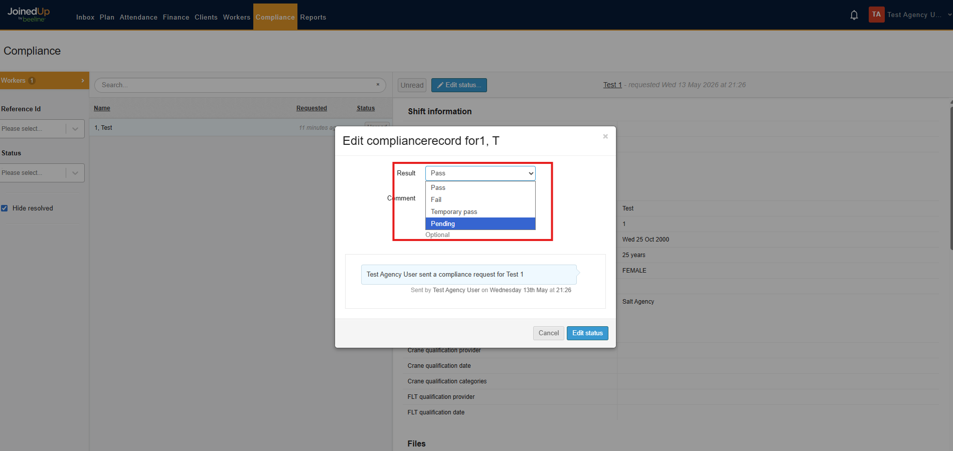 Compliance status options: Pass