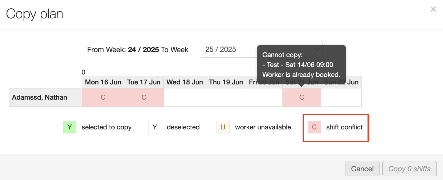 copying shifts on the branch allocation screen 5