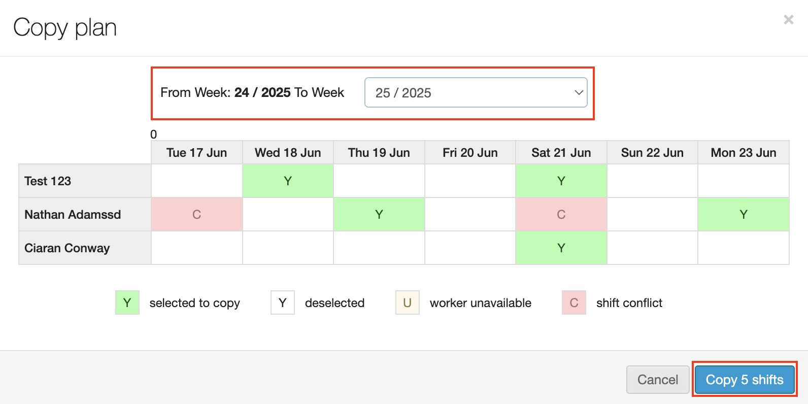 copying shifts to another week on site 2