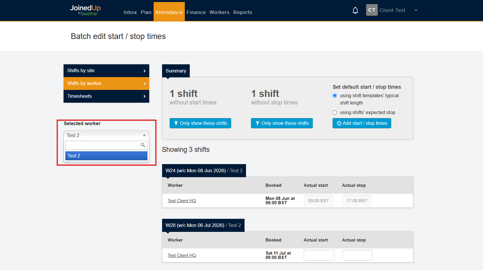 Worker filter drop-down
