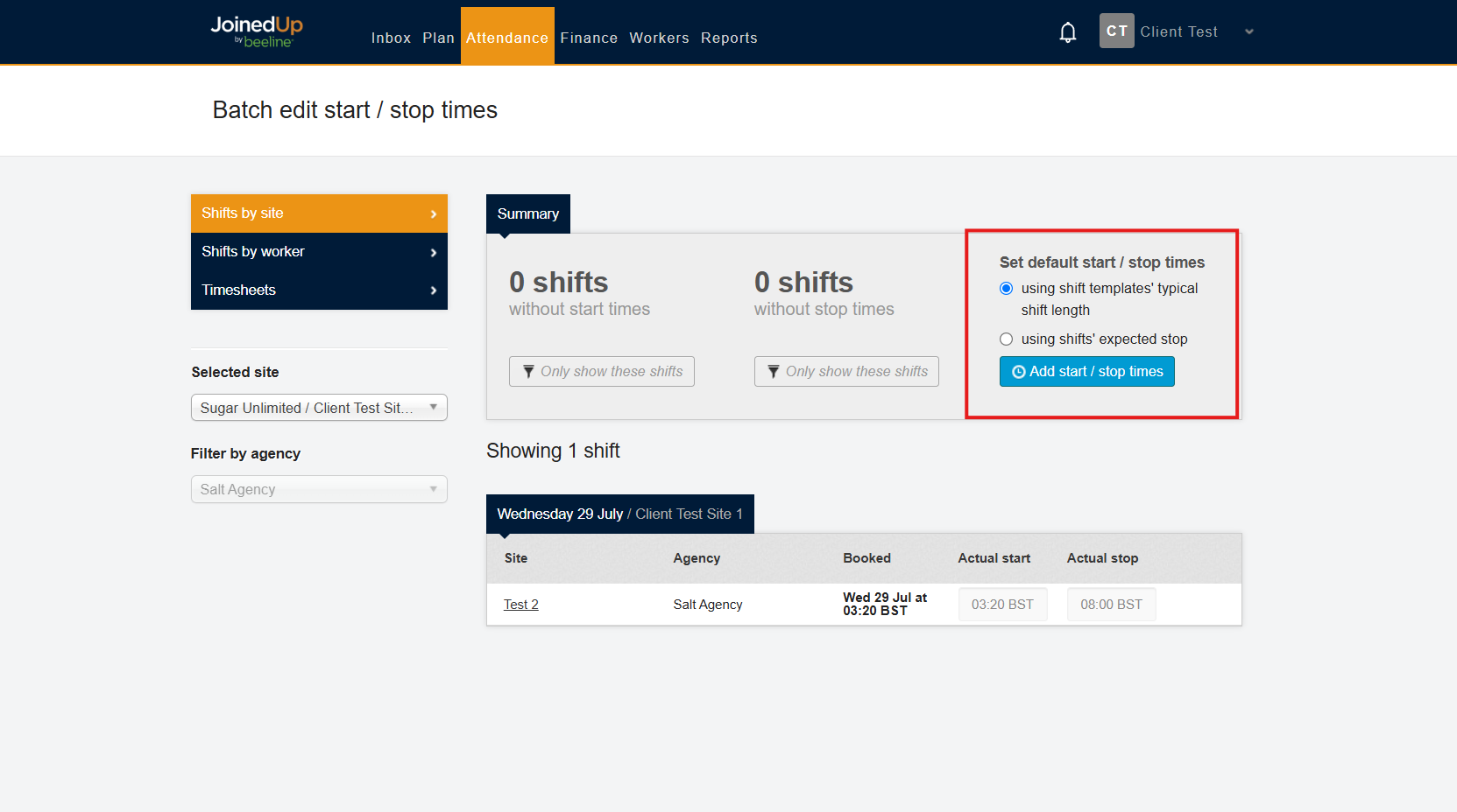 Add start stop times options