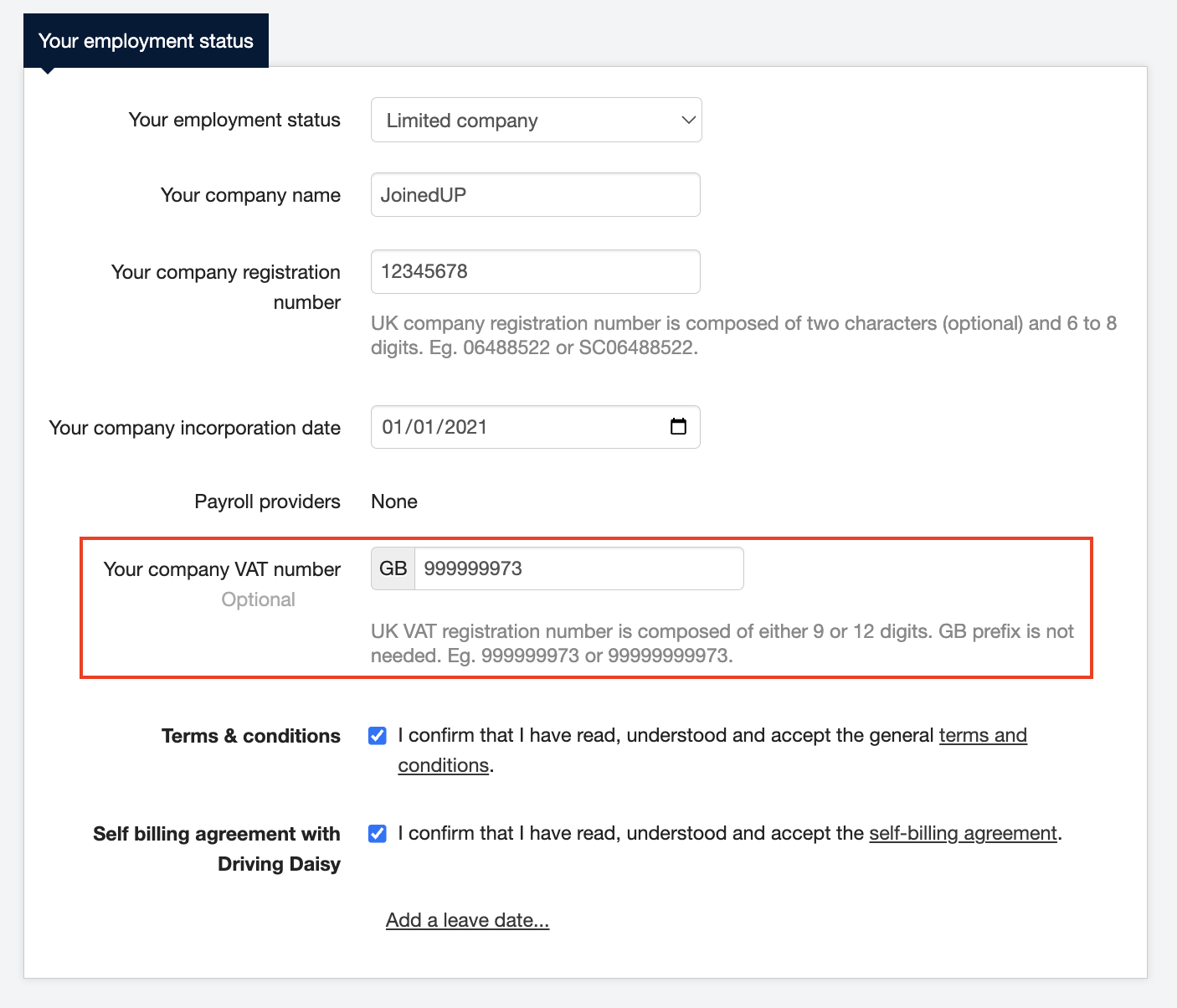 filling in your limited company details 2