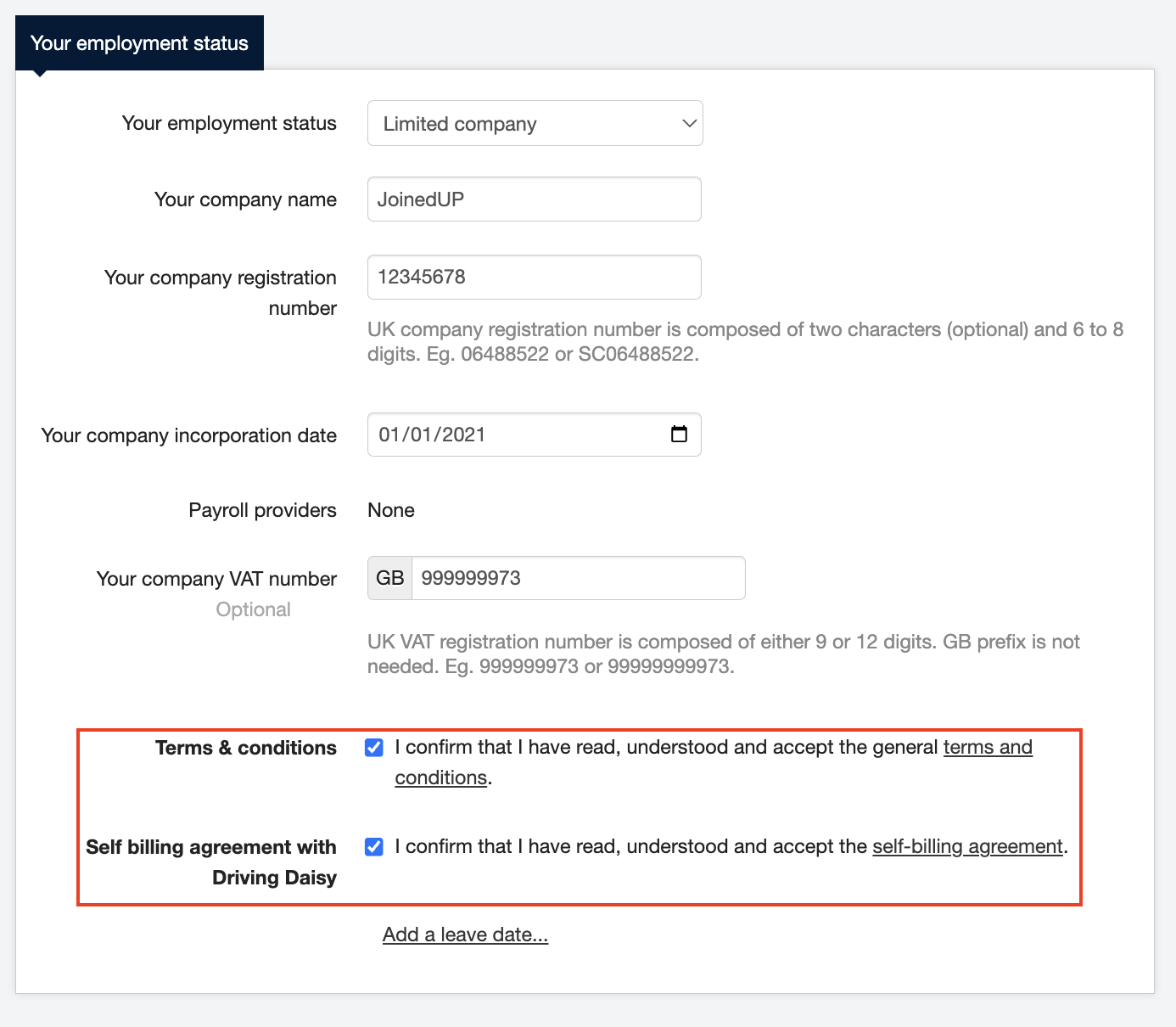 filling in your limited company details 3
