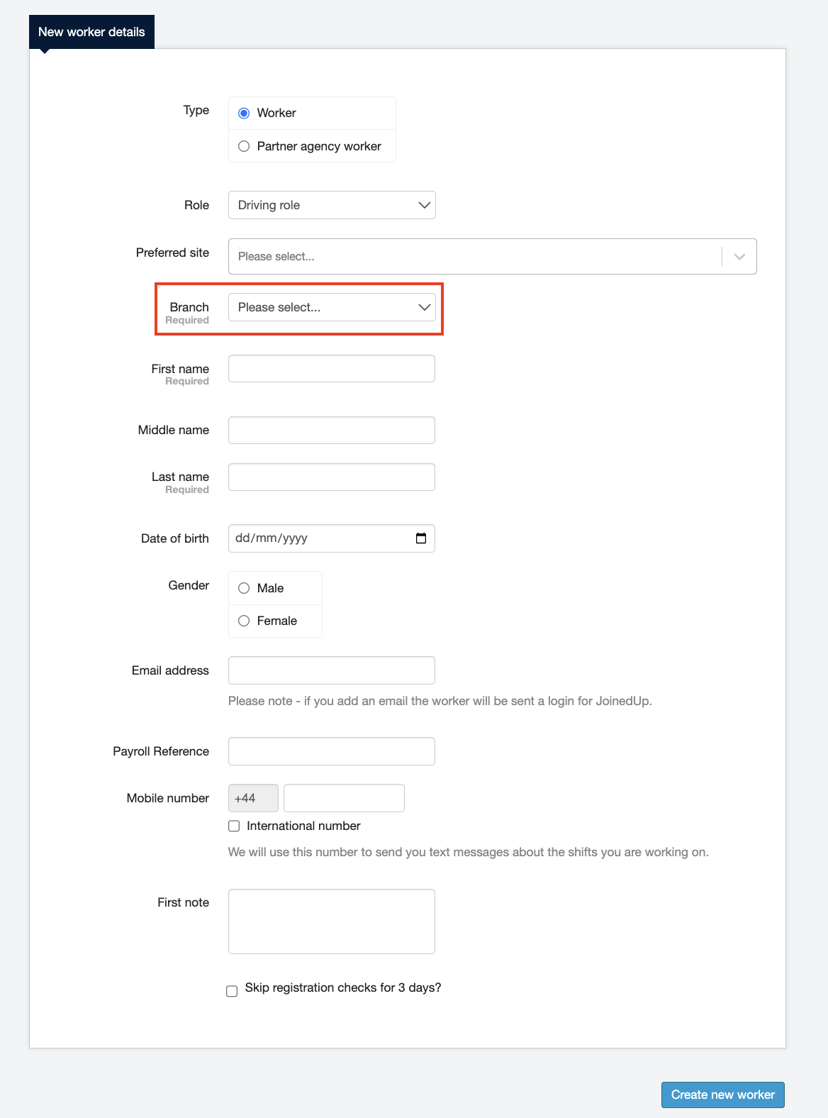 linking a worker to a branch 0.5