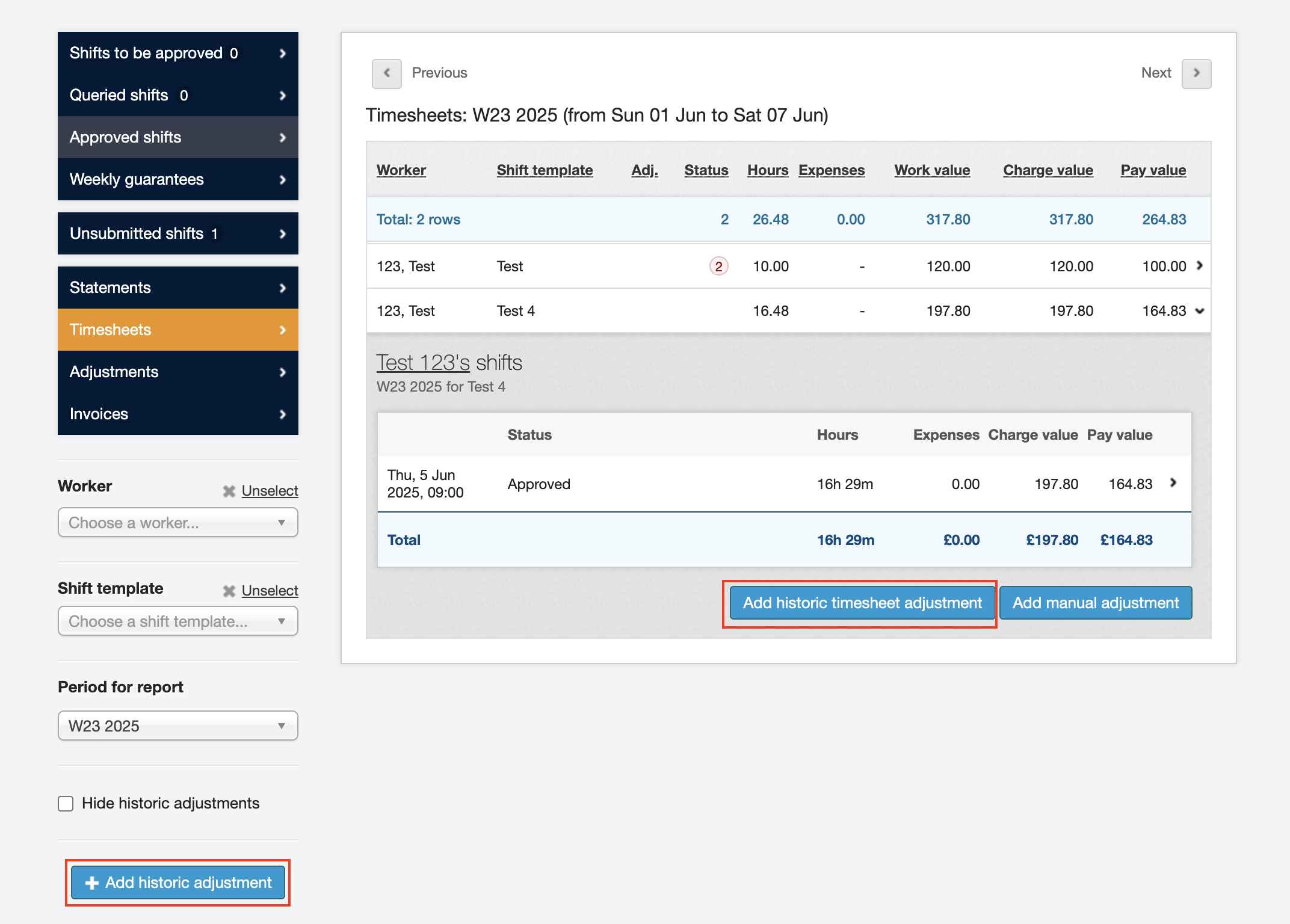 making historic adjustments to timesheets 1