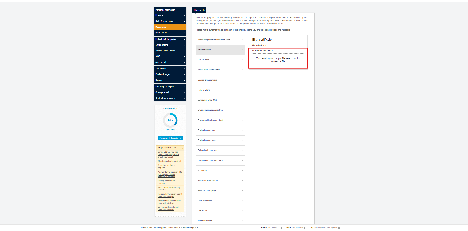 Add document form in worker profile