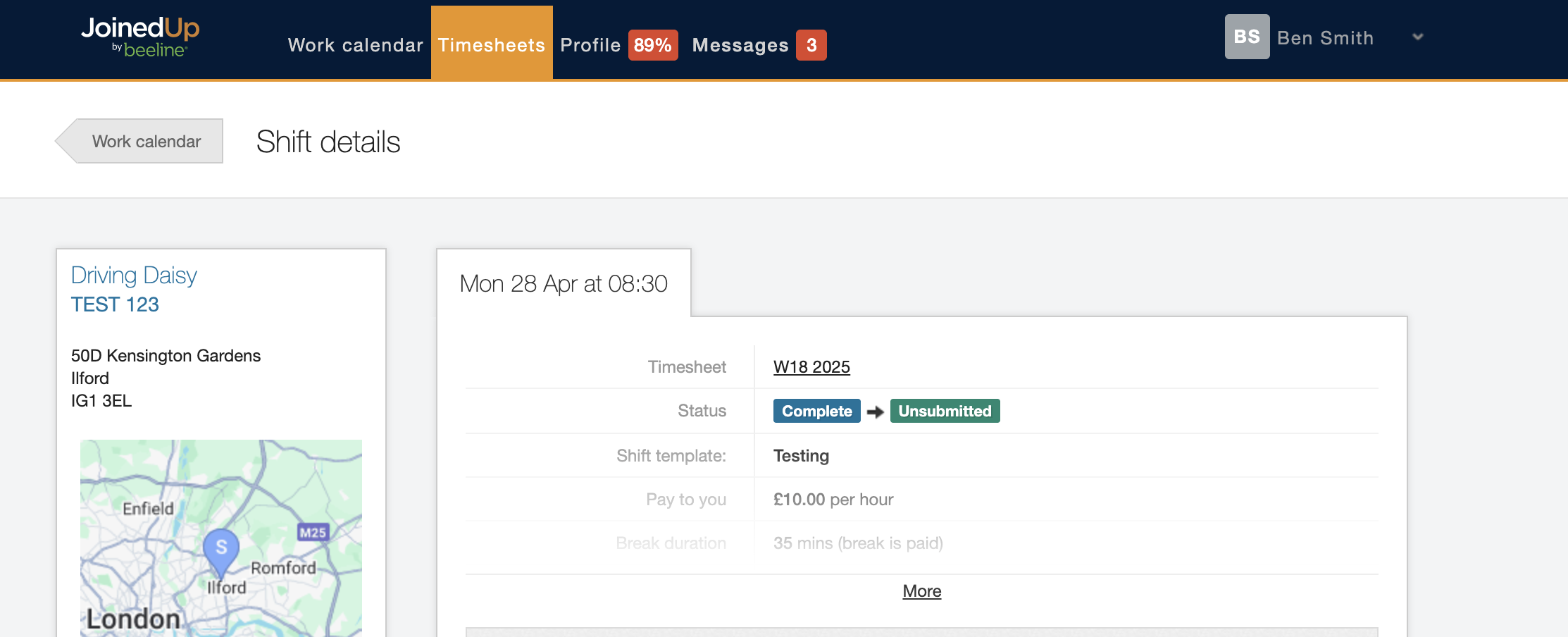 my shift says unsubmitted 1