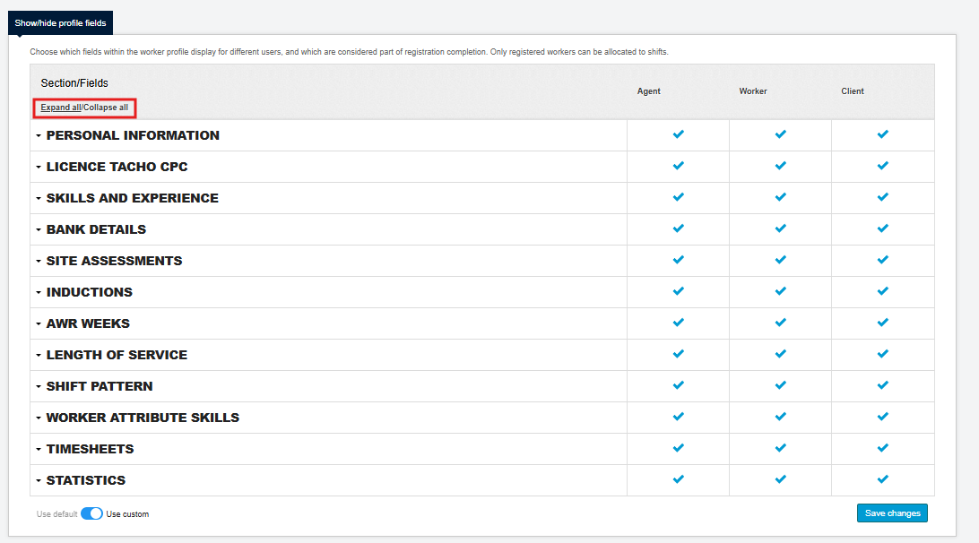 Expand All button showing all fields across all sections