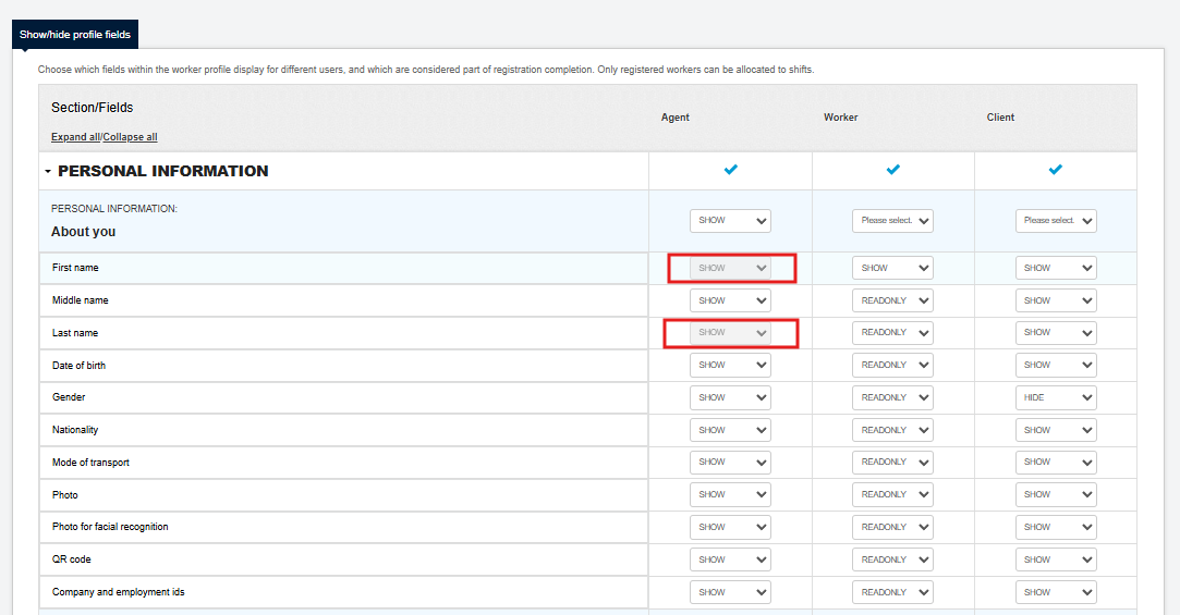 First name and Last name fields shown as fixed and non-editable