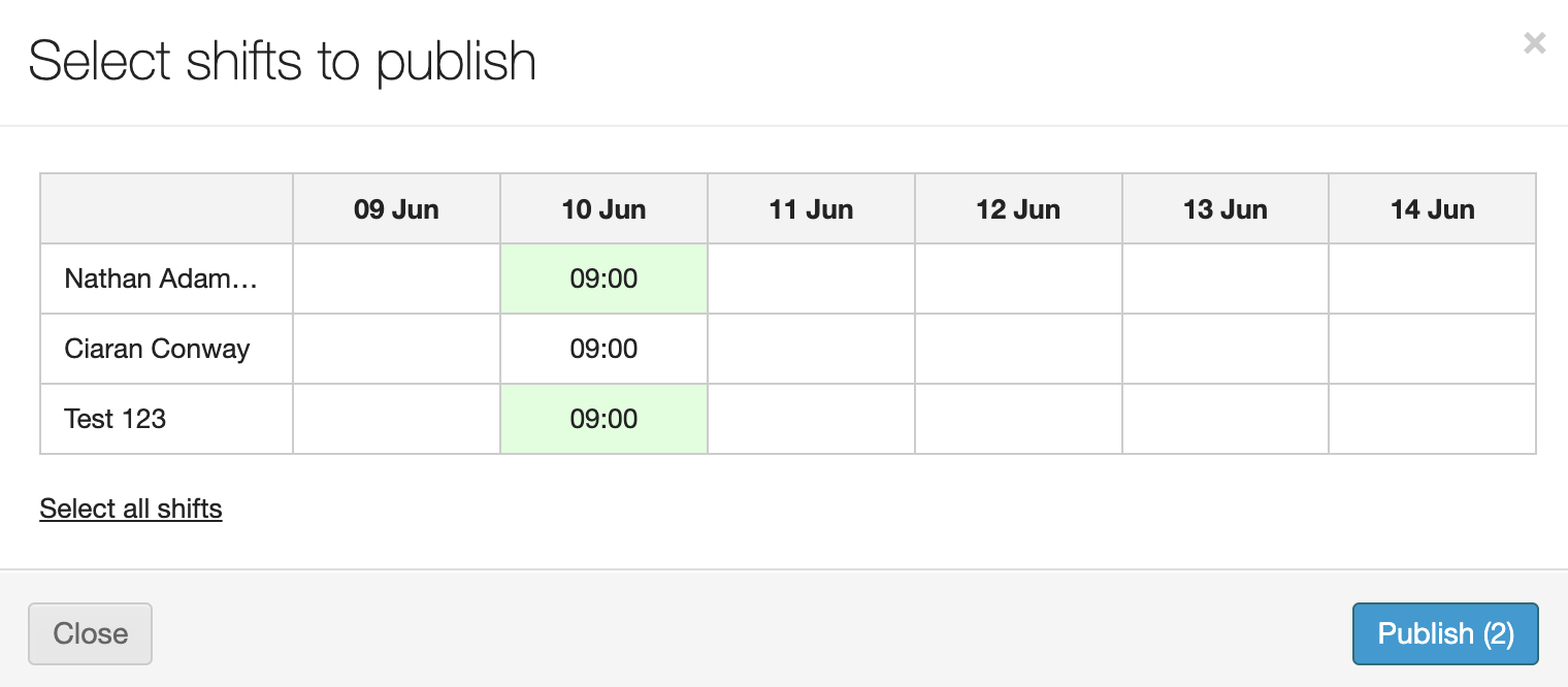 publish all your shifts 2