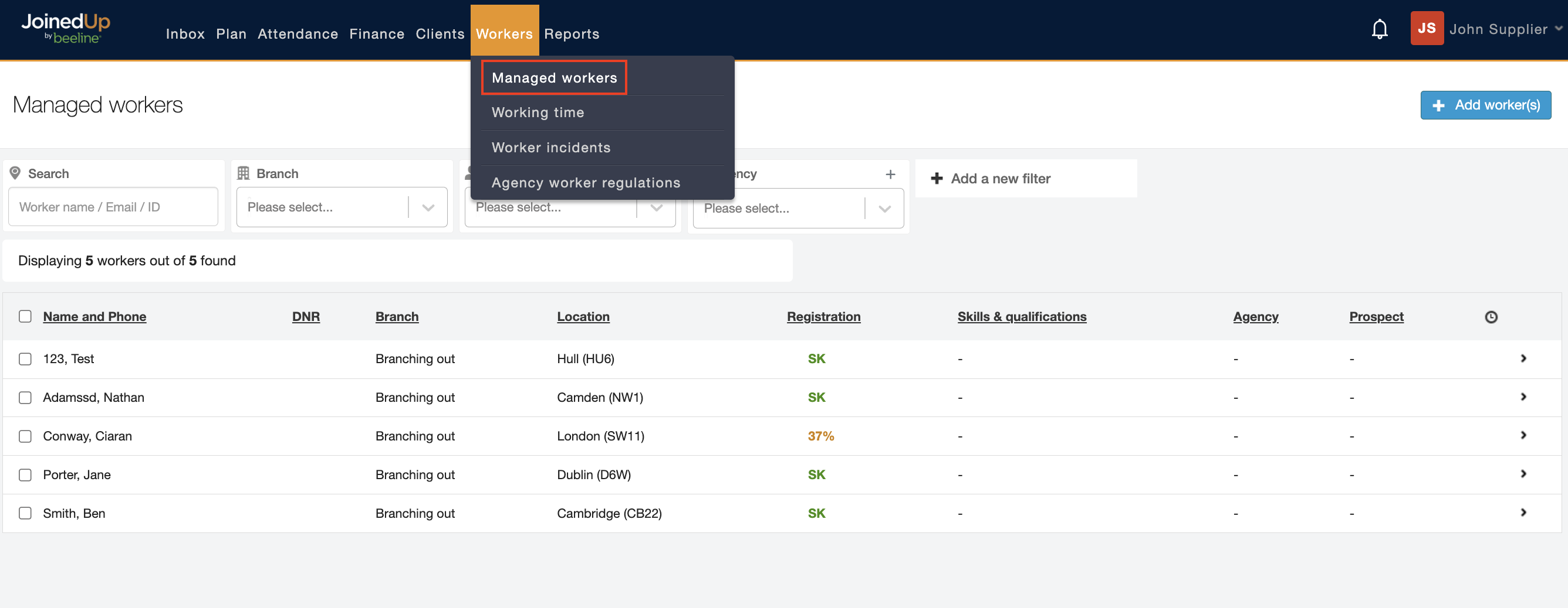 send message to a worker or client 1