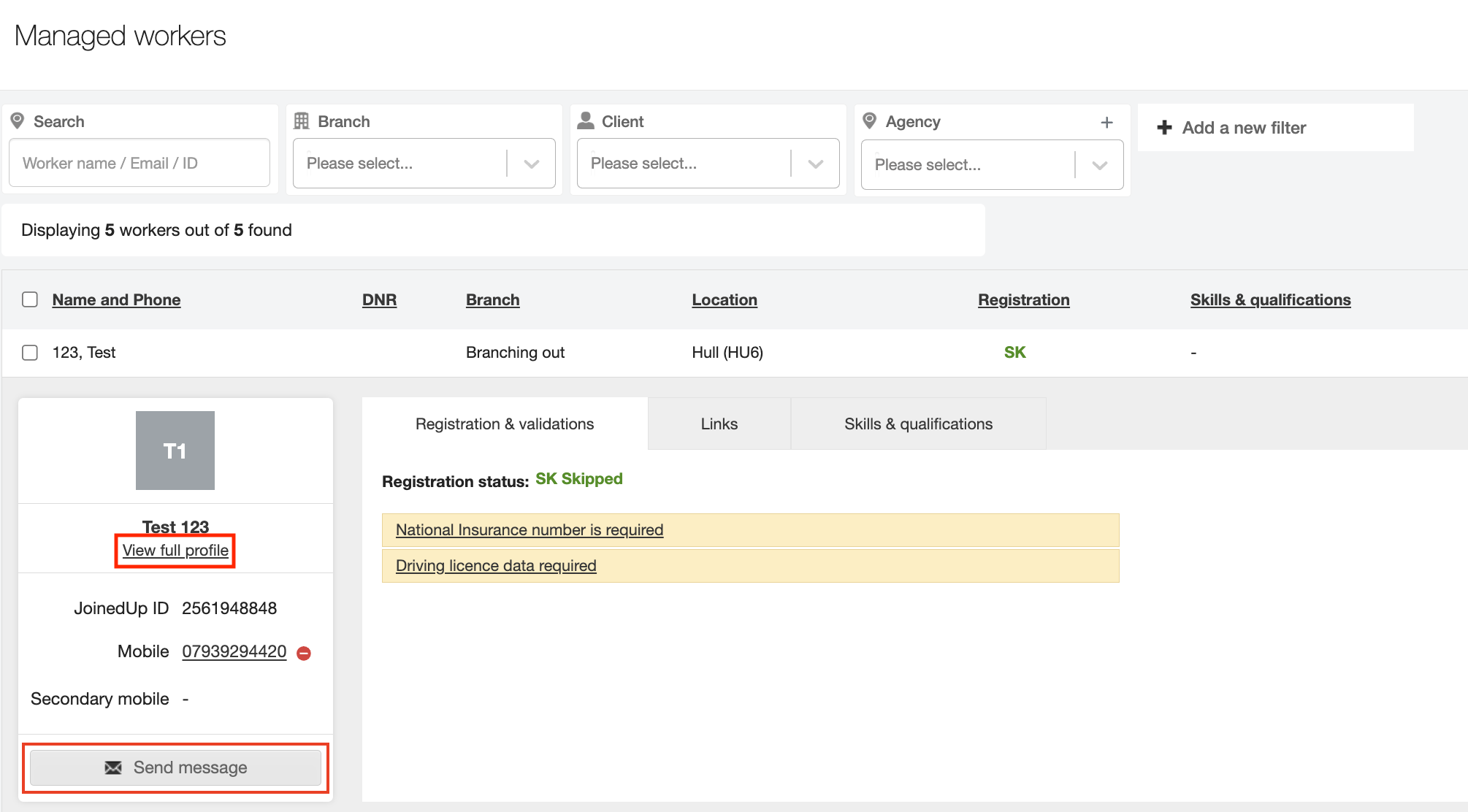 send message to a worker or client 2