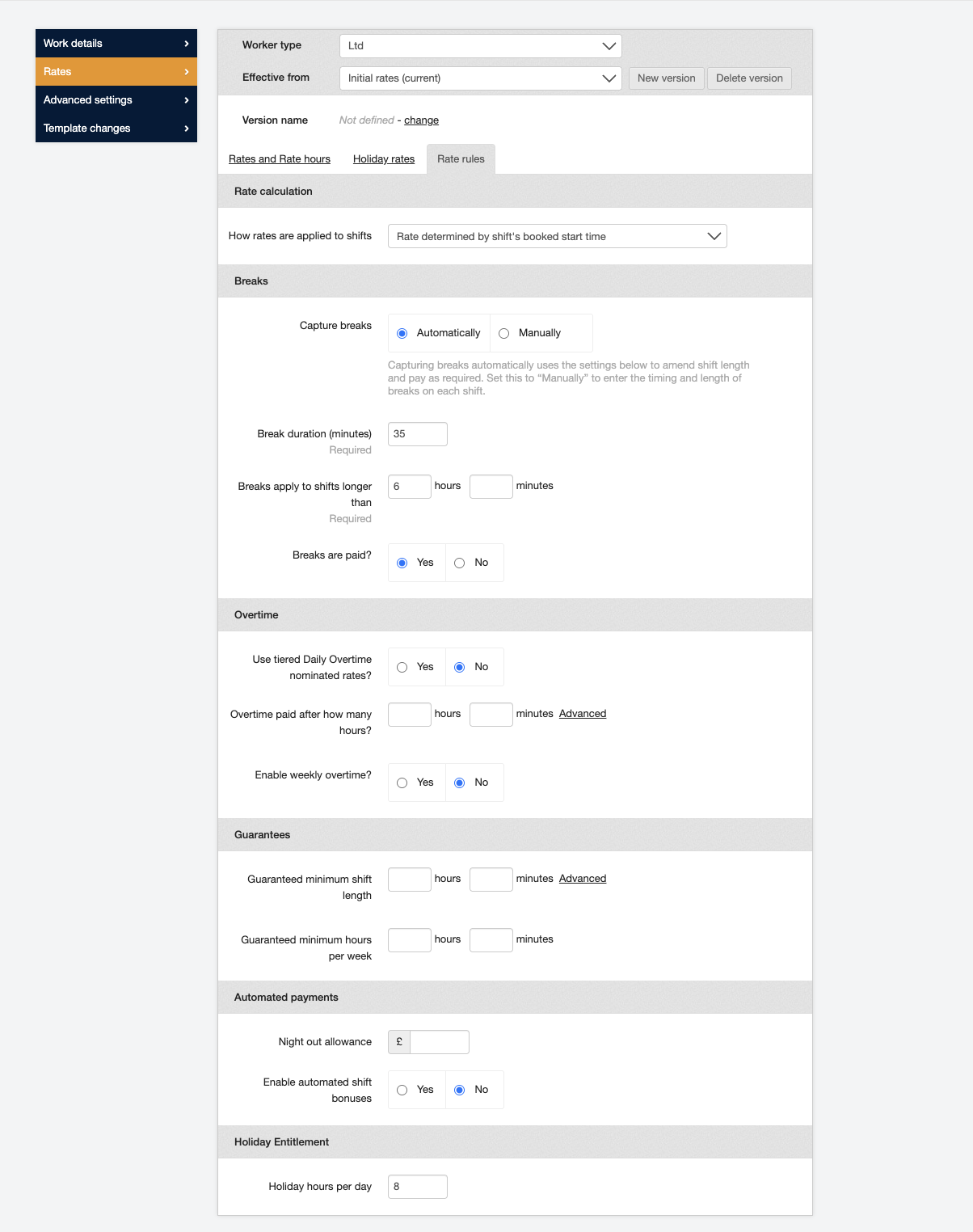 setting up rate rules in template 1