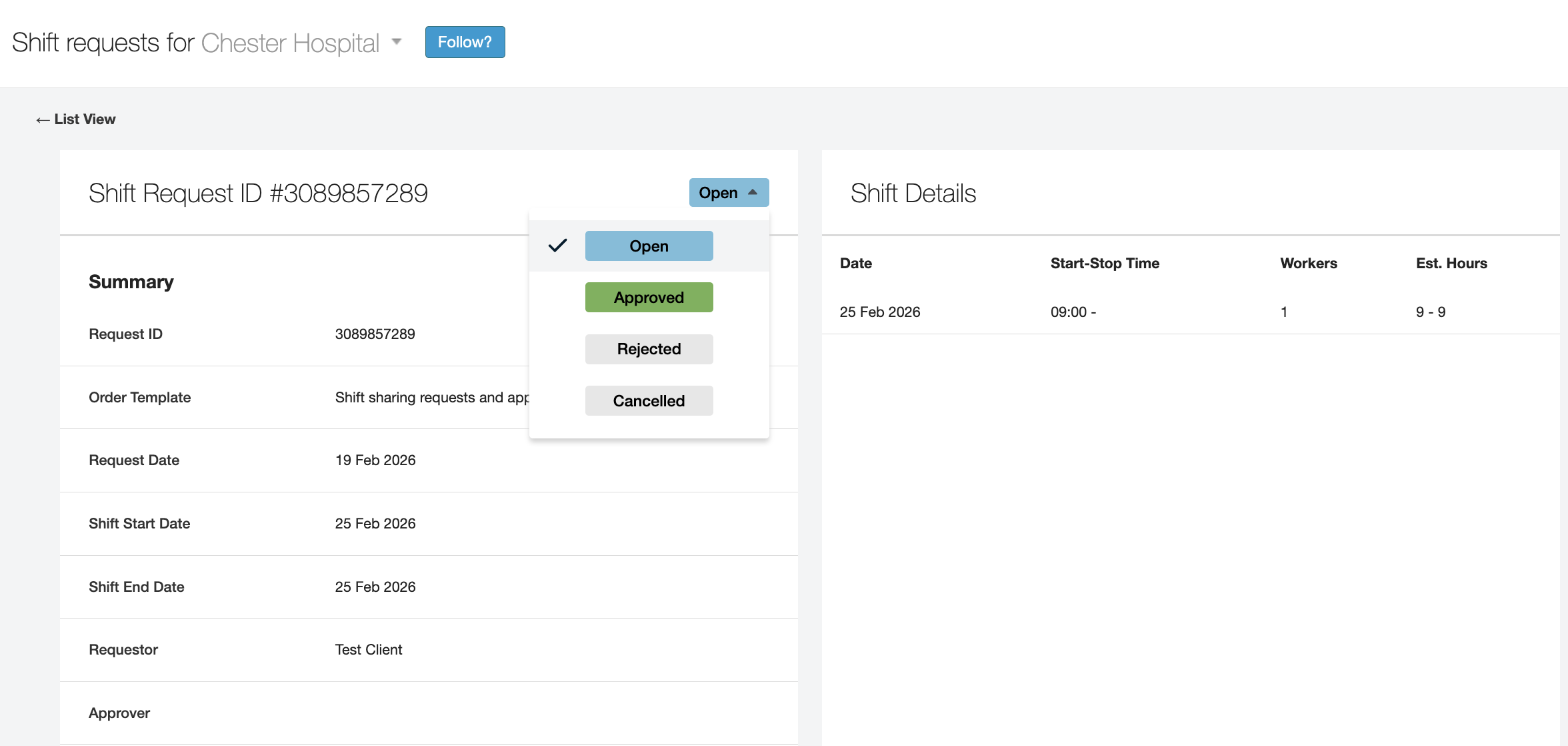 shift sharing requests approvals operations manager 2