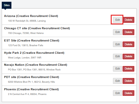 Edit button for a site in the Site Locations list