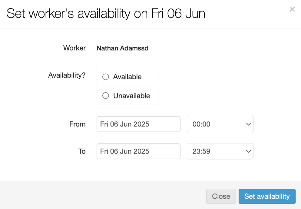 updating my workers availability 3