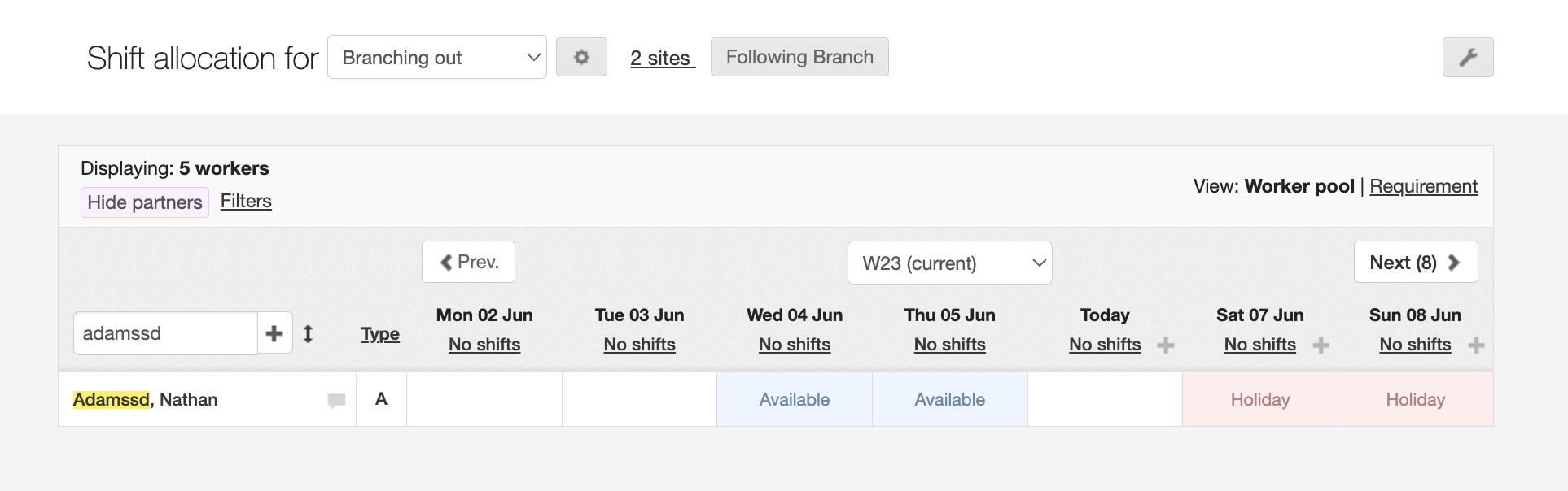 updating my workers availability branch screen 4