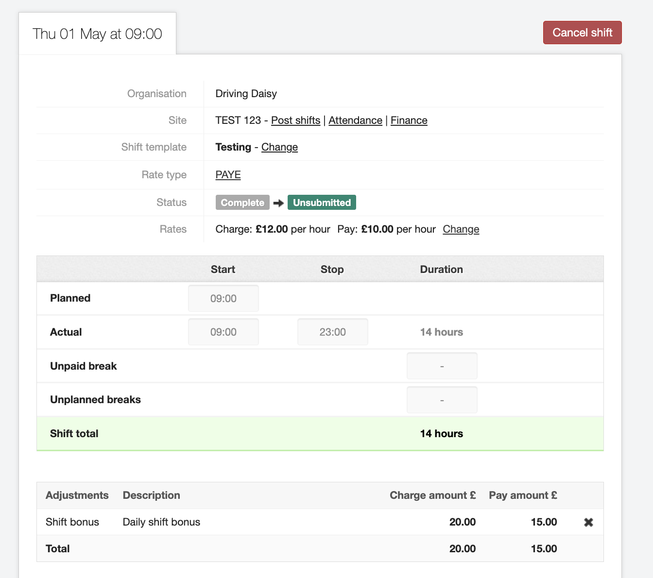 uploading shift adjustments 15
